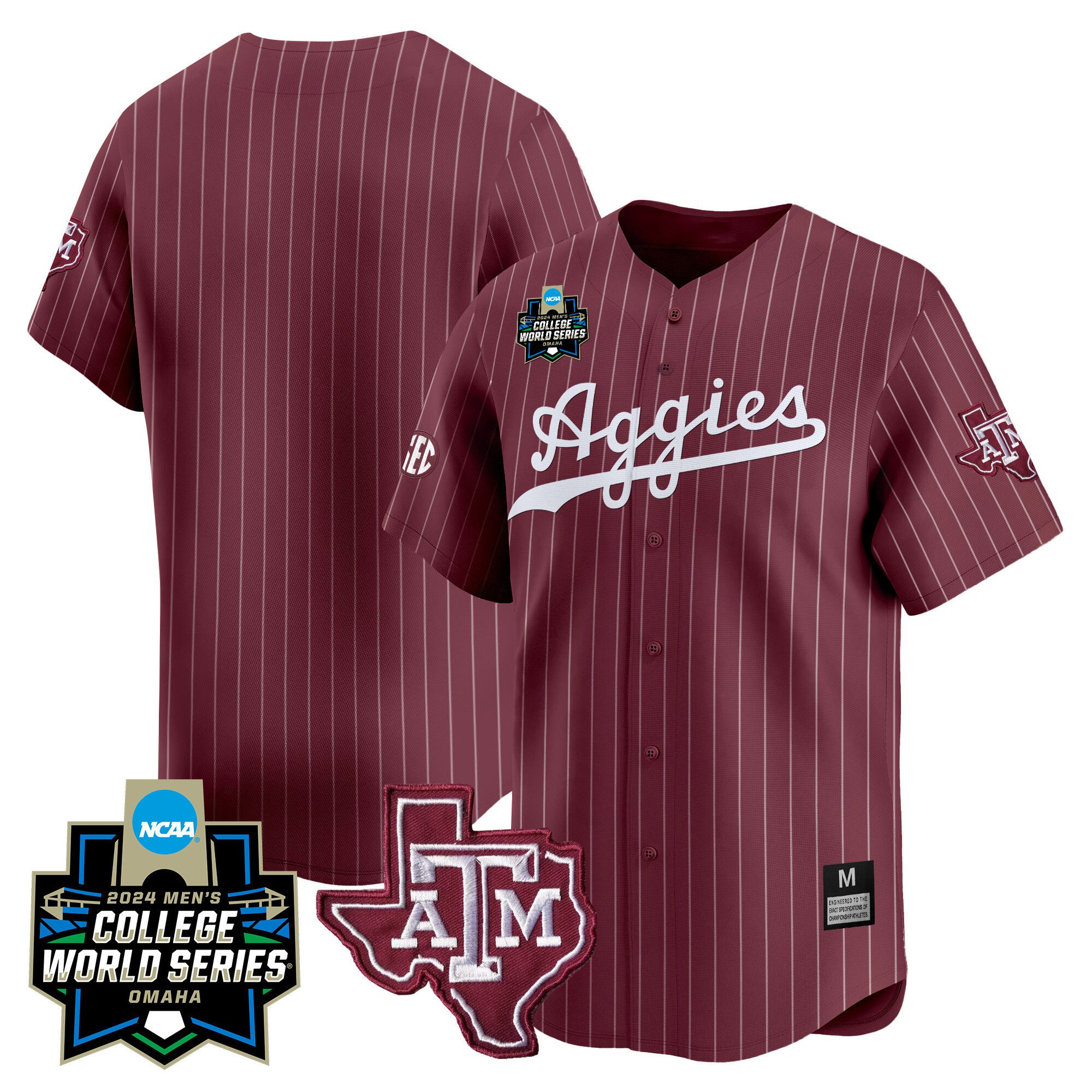 Men Texas A&M Aggies Blank Red Stripe 2024 College World Series Vapor Premier Limited NCAA Jersey